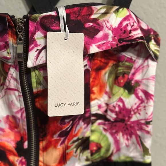 NWT Lucy Paris with a zipper down the fron Floral and Black mini Dress - Picture 5 of 17